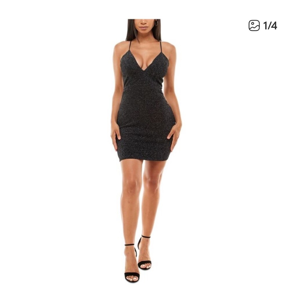 Emerald Sundae size small black shimmer mini dress. Lace back. Padded cups.